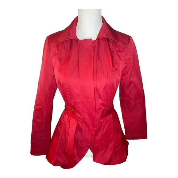 Cynthia Rowley Women’s Small Red Pleated Hidden Button Down‎ Pleated Jacket - Picture 1 of 5